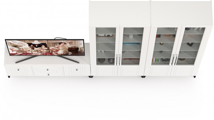 Валенсия Гостиная № 073, цвет ЛДСП белый шагрень/МДФ белый шагрень, ШхГхВ 301,3х38,3х225,2 см., универсальная сборка