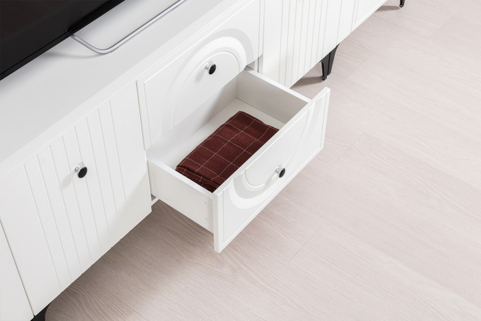 Валенсия Гостиная № 073, цвет ЛДСП белый шагрень/МДФ белый шагрень, ШхГхВ 301,3х38,3х225,2 см., универсальная сборка