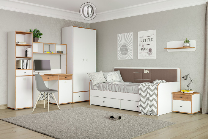 Вуди 13.138 Шкаф для одежды, цвет белый премиум/дуб крафт золотой, ШхГхВ 86х49,7х205 см.