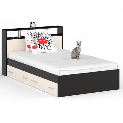 Камелия Кровать с ящиками 1200, цвет венге/дуб лоредо, ШхГхВ 123,5х217х78,2 см., сп.м. 1200х2000 мм., без матраса, основание есть