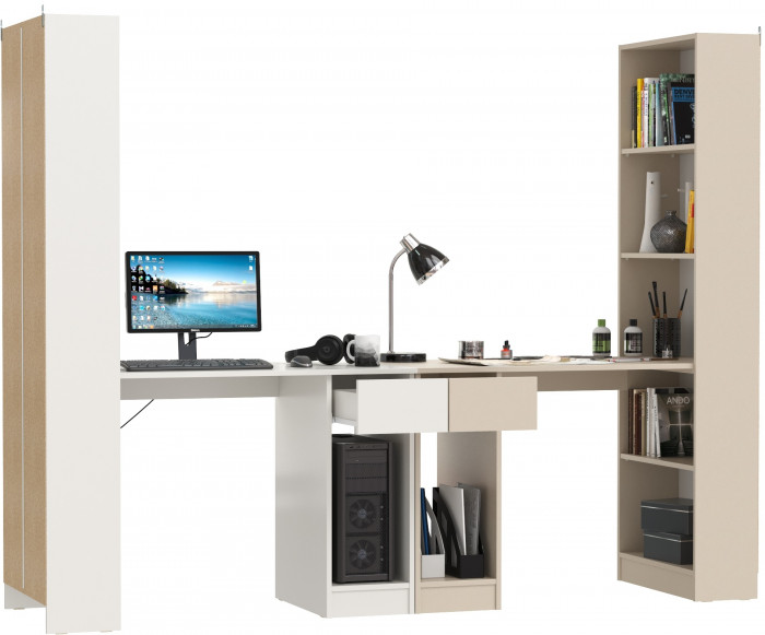 Два Стола письменных Лайт 10.01, цвет белый гладкий/сатин, ШхГхВ 230,6х58,2х179 см., универсальная сборка(обязательно крепление к стене)