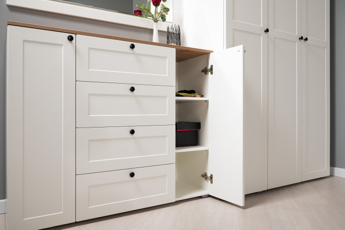 Остин Прихожая 54, цвет белый шагрень/дуб крафт золотой, ШхГхВ 360х54,3х229,6 см., универсальная сборка