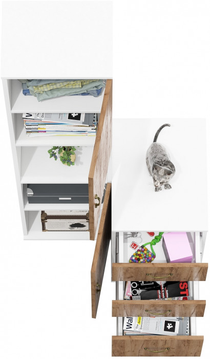 Лидер-8 Пенал + Тумба МД 3.16, белый шагрень/крафт золото