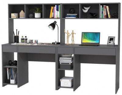 Стол компьютерный Комфорт 12.77F + Стол компьютерный Комфорт 12.77F, цвет тёмно-серый, ШхГхВ 200х49,8х147 см., универсальная сборка