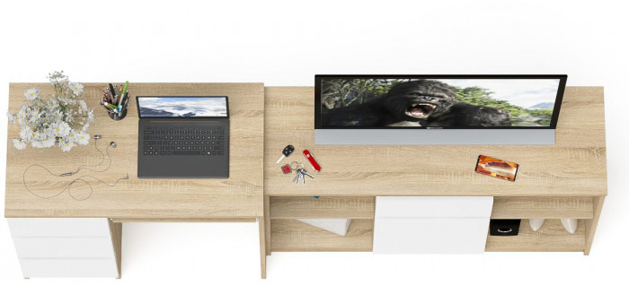 Мори Стол компьютерный МС-6 левый + Тумба МТВ1204.1, цвет дуб сонома/белый, ШхГхВ 210,4х50х76,6 см., выдвижные ящики слева, НЕ универсальная сборка