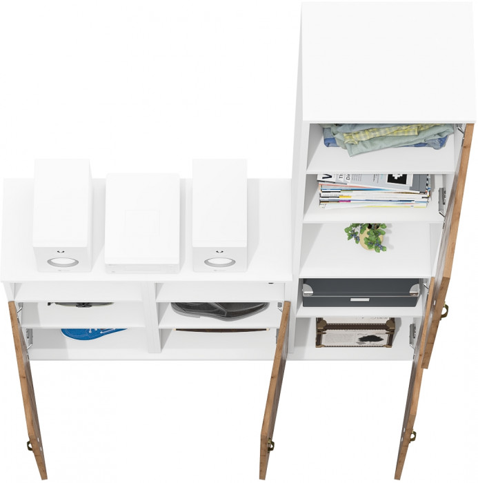 Лидер-8 Пенал + Тумба МД 3.19 + Тумба МД 3.19, белый шагрень/крафт золото