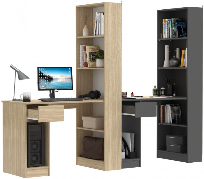 Два Стола письменных Лайт 10.01, цвет плэйн/тёмно-серый, ШхГхВ 230,6х58,2х179 см., универсальная сборка(обязательно крепление к стене)