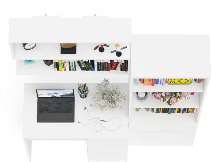 Мори Стол компьютерный МС-6 правый + Стеллаж МСТ600.3 + Полка 900, цвет белый, ШхГхВ 150,4х50х209,6 см., НЕ универсальная сборка