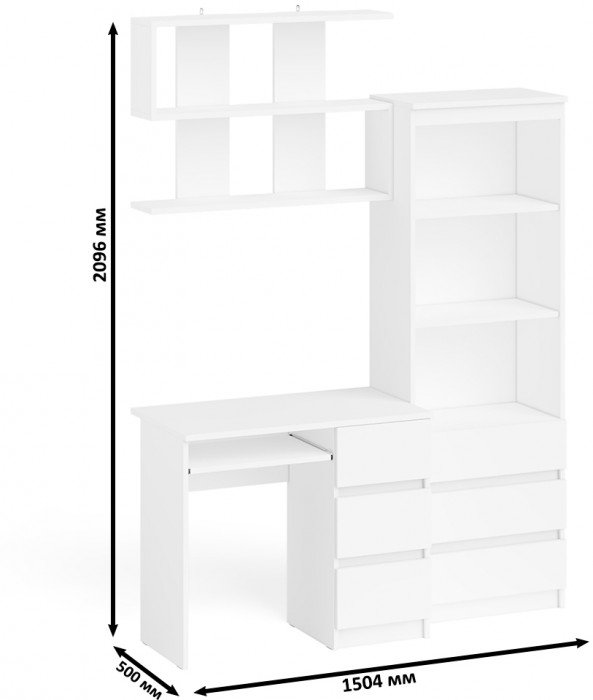 Мори Стол компьютерный МС-6 правый + Стеллаж МСТ600.3 + Полка 900, цвет белый, ШхГхВ 150,4х50х209,6 см., НЕ универсальная сборка