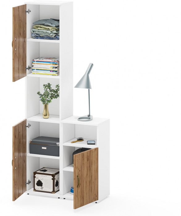 Лидер-8 Пенал + Тумба МД 3.19, белый шагрень/крафт золото