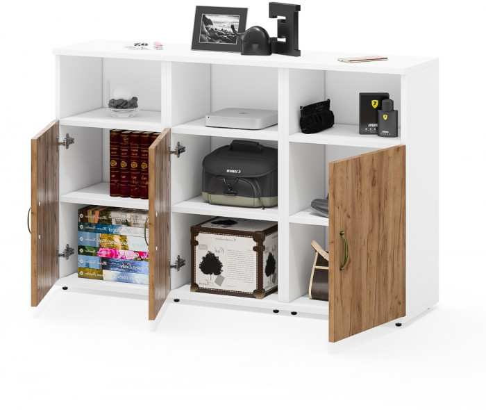 Лидер-8 Тумба МД 3.19 3 шт., белый шагрень/крафт золото