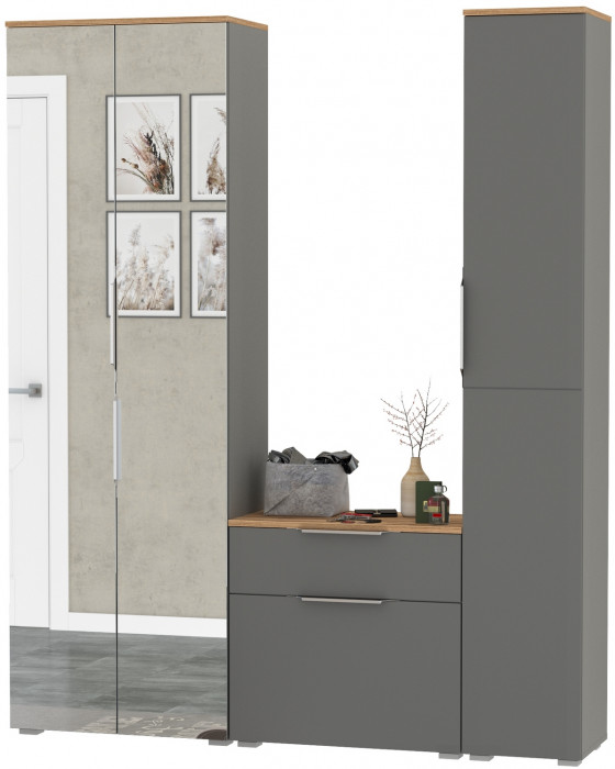 Октава Прихожая 21, цвет серый графит/дуб крафт золотой/фасады МДФ серый графит, ШхГхВ 161,5х35,4х197,6 см., универсальная сборка