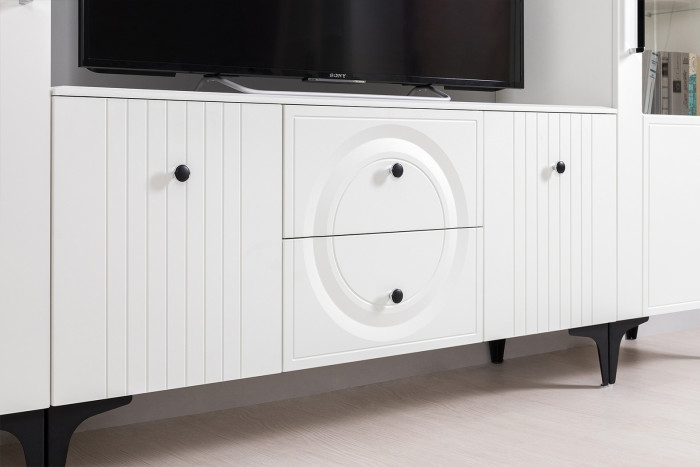 Валенсия Гостиная № 076, цвет ЛДСП белый шагрень/МДФ белый шагрень, ШхГхВ 272,2х38,3х225,2 см., универсальная сборка