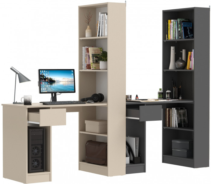 Два Стола письменных Лайт 10.01, цвет сатин/тёмно-серый, ШхГхВ 230,6х58,2х179 см., универсальная сборка(обязательно крепление к стене)