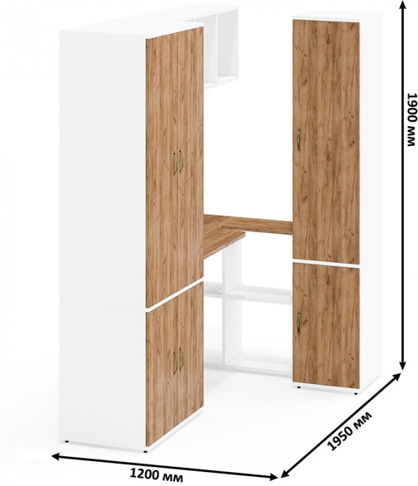 Лидер-8 Шкаф МД 19Б + Стол + Полка + Пенал 23Б, белый шагрень/крафт золото