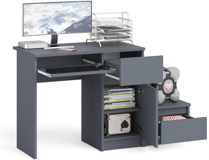Мори Стол компьютерный МС-1 правый + Тумба ТМП400.1, цвет графит, ШхГхВ 130,4х50х76,6 см., выдвижной ящик справа, НЕ универсальная сборка
