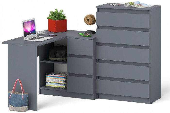 Мори Стол компьютерный МС-16 правый + Комод МК700.5, цвет графит, ШхГхВ 194,8х84,9х114 см., выдвижные ящики справа, НЕ универсальная сборка