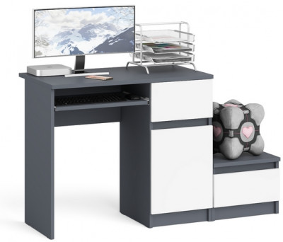 Мори Стол компьютерный МС-1 правый + Тумба ТМП400.1, цвет графит/белый, ШхГхВ 130,4х50х76,6 см., выдвижной ящик справа, НЕ универсальная сборка