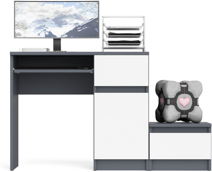 Мори Стол компьютерный МС-1 правый + Тумба ТМП400.1, цвет графит/белый, ШхГхВ 130,4х50х76,6 см., выдвижной ящик справа, НЕ универсальная сборка