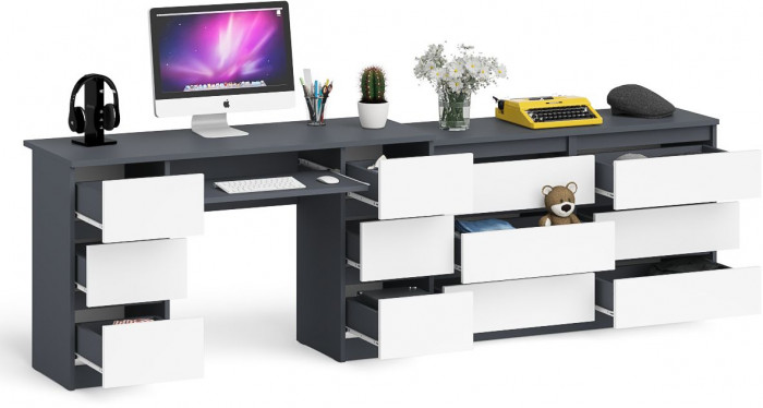 Мори Стол компьютерный МС-2 + Комод МК1200.6, цвет графит/белый, ШхГхВ 255,8х50х76,6 см., универсальная сборка