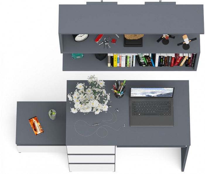 Мори Стол компьютерный МС-6 левый + Тумба ТМП400.1 + Полка 900, цвет графит/белый, ШхГхВ 130,4х50х209,6 см., НЕ универсальная сборка