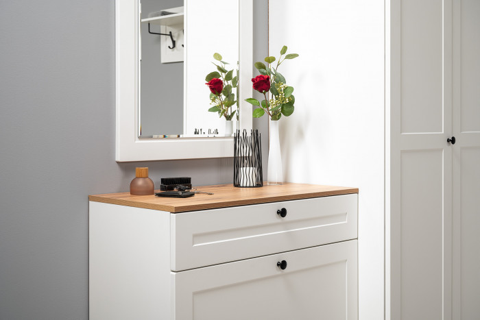 Остин Прихожая 56, цвет белый шагрень/дуб крафт золотой, ШхГхВ 200х54,3х210 см., универсальная сборка