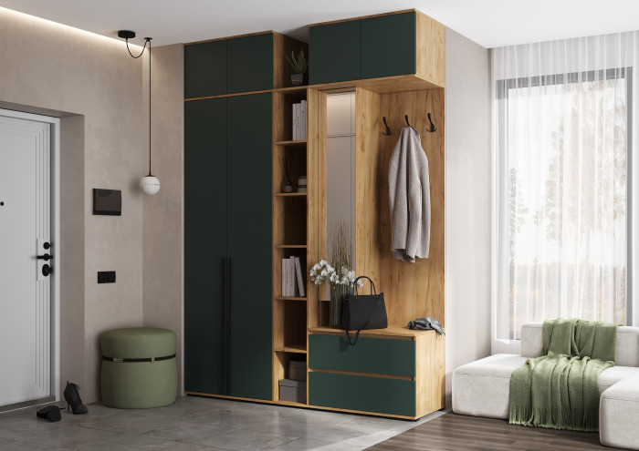 Норд Прихожая, композиция №2, Дуб крафт/Изумрудный