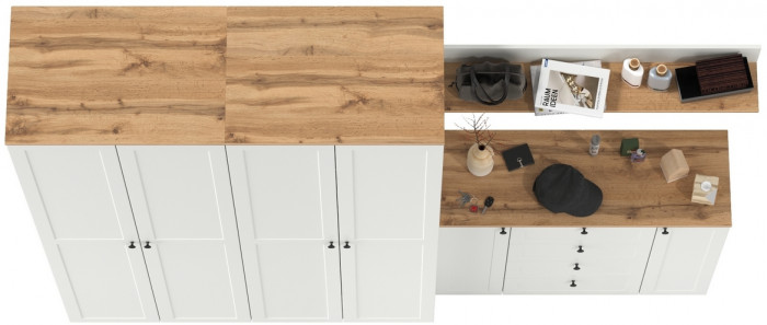 Остин Прихожая 73, цвет белый шагрень/дуб крафт золотой, ШхГхВ 280х54,3х229,6 см., универсальная сборка