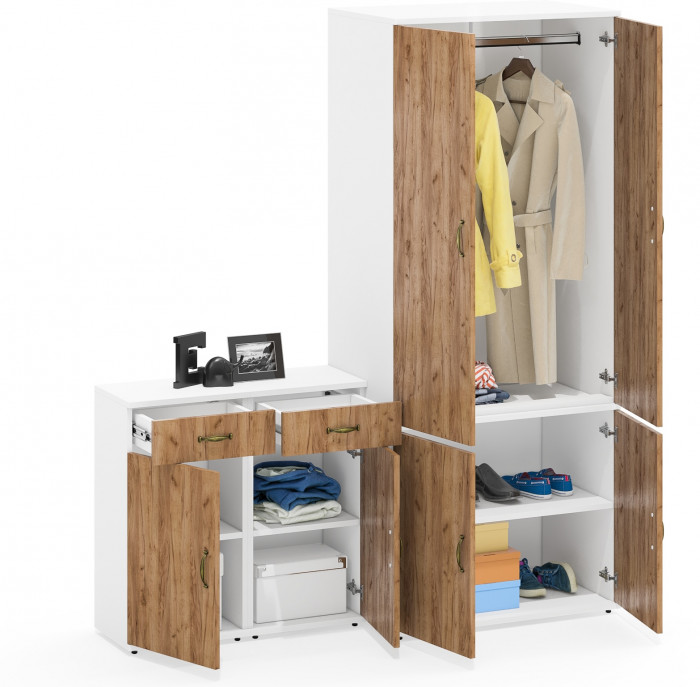 Лидер-8 Шкаф МД 19Б + Тумба МД 3.15 + Тумба МД 3.15, белый шагрень/крафт золото