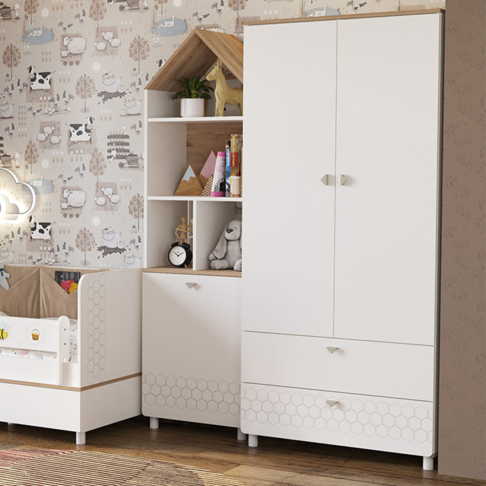 Эйп 13.334 Шкаф для одежды + 13.14 Стеллаж, цвет белый/дуб белый, ШхГхВ 138х51,1х183,8 см., универсальная сборка