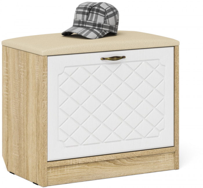 Прихожая П-6 Компоновка № 27, цвет дуб сонома/фасады МДФ белое дерево фрезеровка ромб, ШхГхВ 150х50х210 см., универсальная сборка