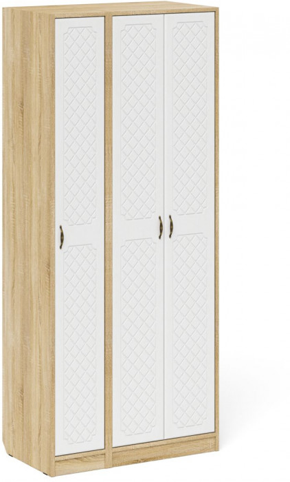 Прихожая П-6-500 Шкаф + Пенал, цвет дуб сонома/фасады МДФ белое дерево фрезеровка ромб, ШхГхВ 90х50х210 см., универсальная сборка