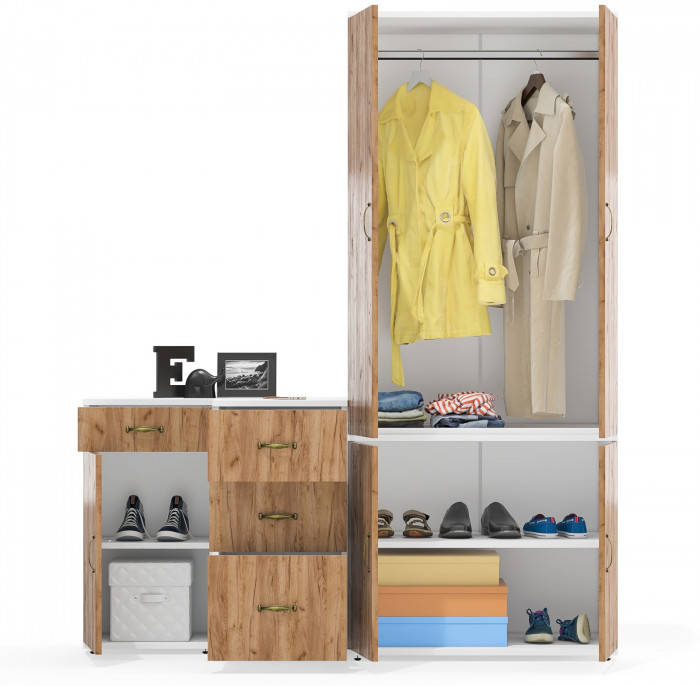 Лидер-8 Шкаф МД 19Б + Тумба МД 3.15 + Тумба МД 3.16, белый шагрень/крафт золото