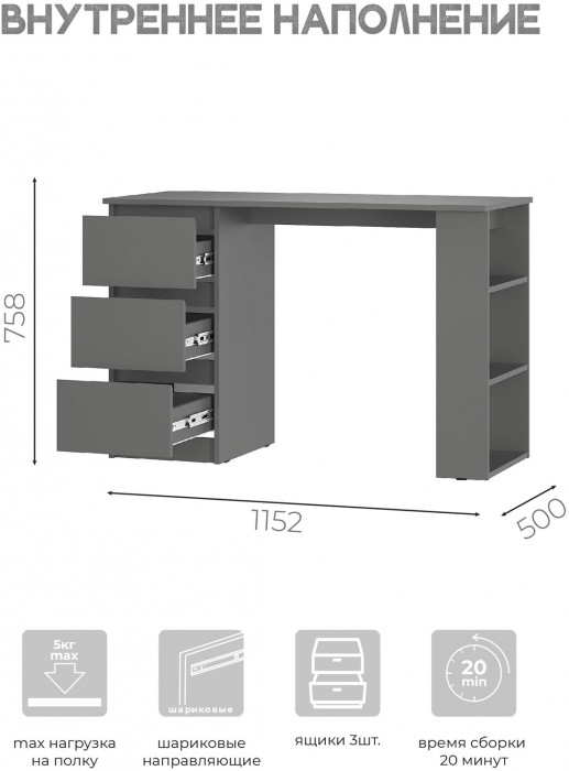 Симпл ПС-07 стол письменный графит