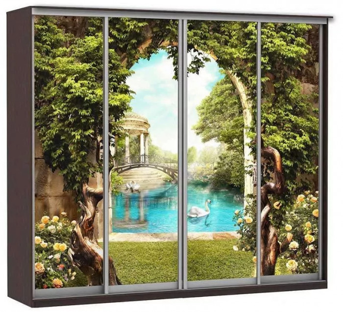 Шкаф купе Модерн 2362х600 4-х дверный 3-х секционный фотопечать №3 венге