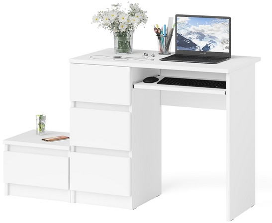 Мори Стол компьютерный МС-6 левый + Тумба ТМП400.1, цвет белый, ШхГхВ 130,4х50х76,6 см., выдвижные ящики слева, НЕ универсальная сборка