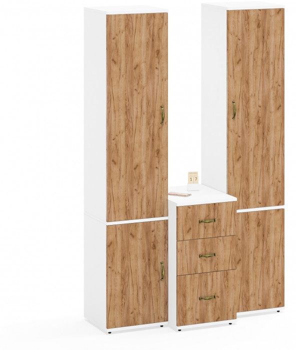 Лидер-8 Пенал МД 21Б + Пенал МД 21Б + Тумба МД 3.16, белый шагрень/крафт золото