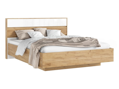 Роджина Кровать парящая 160 с ортопедом металл, белый глянец холодный/дуб крафт