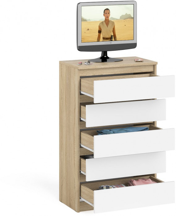 Мори Комод МК700.5, цвет дуб сонома/белый, ШхГхВ 70,4х41х114 см.