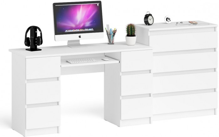 Мори Стол компьютерный МС-2 + Комод МК800.4, цвет белый, ШхГхВ 215,8х50х94 см., универсальная сборка