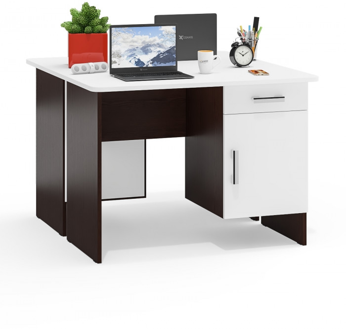 Два стола письменных С-МД-1-09, цвет венге/белый шагрень, ШхГхВ 210х57х75 см., НЕ универсальная сборка