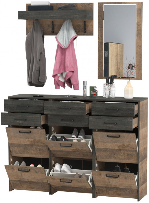 Трувор Прихожая 165, цвет дуб гранж песочный/интра, ШхГхВ 150х37х195 см., универсальная сборка