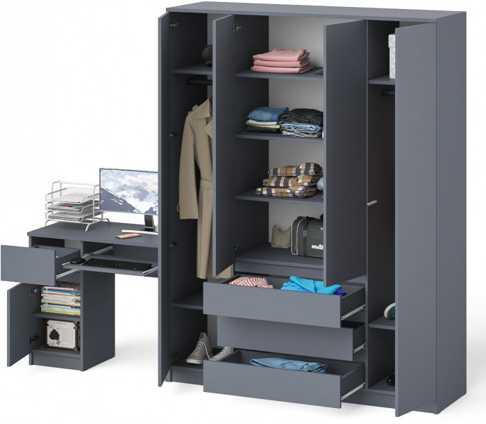 Мори Стол компьютерный МС-1 левый + Шкаф МШ1600.1, цвет графит, ШхГхВ 250,4х50,4х209,6 см., выдвижной ящик слева, НЕ универсальная сборка