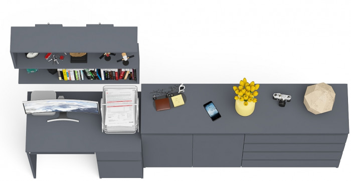 Мори Стол компьютерный МС-1 правый + Комод МК1600.1 + Полка 900, цвет графит, ШхГхВ 250,4х50х209,6 см., НЕ универсальная сборка