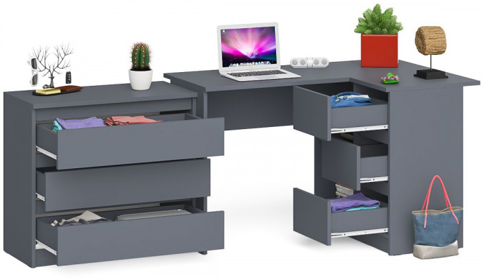 Мори Стол компьютерный МС-16 правый + Комод МК800.1, цвет графит, ШхГхВ 204,8х84,9х76,6 см., выдвижные ящики справа, НЕ универсальная сборка