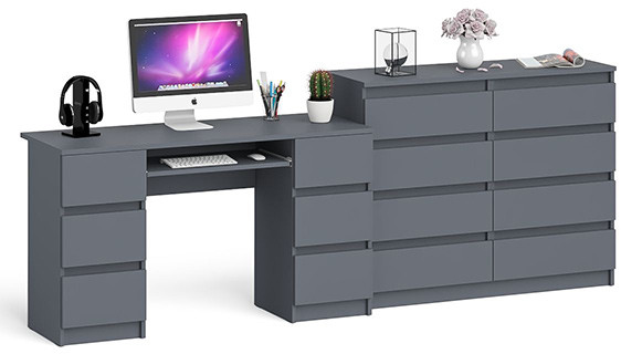 Мори Стол компьютерный МС-2 + Комод МК1200.8, цвет графит, ШхГхВ 255,8х50х94 см., универсальная сборка