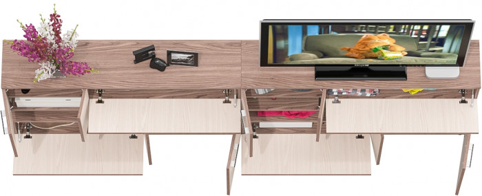 Две тумбы ТВ С-МД-С1-1400, ясень шимо светлый/ясень шимо тёмный