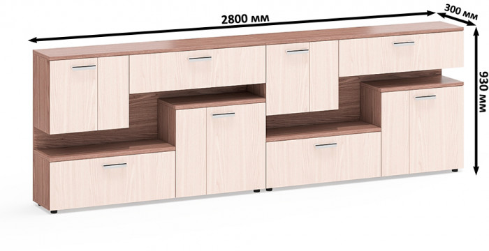 Две тумбы ТВ С-МД-С1-1400, ясень шимо светлый/ясень шимо тёмный