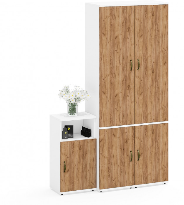 Лидер-8 Пенал МД 21Б + Пенал МД 21Б + Тумба МД 3.19, белый шагрень/крафт золото