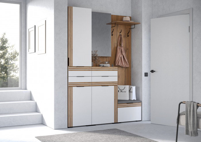 Прихожая Нао, набор №2, Дуб вотан/Белый, Вотан, Simple 27